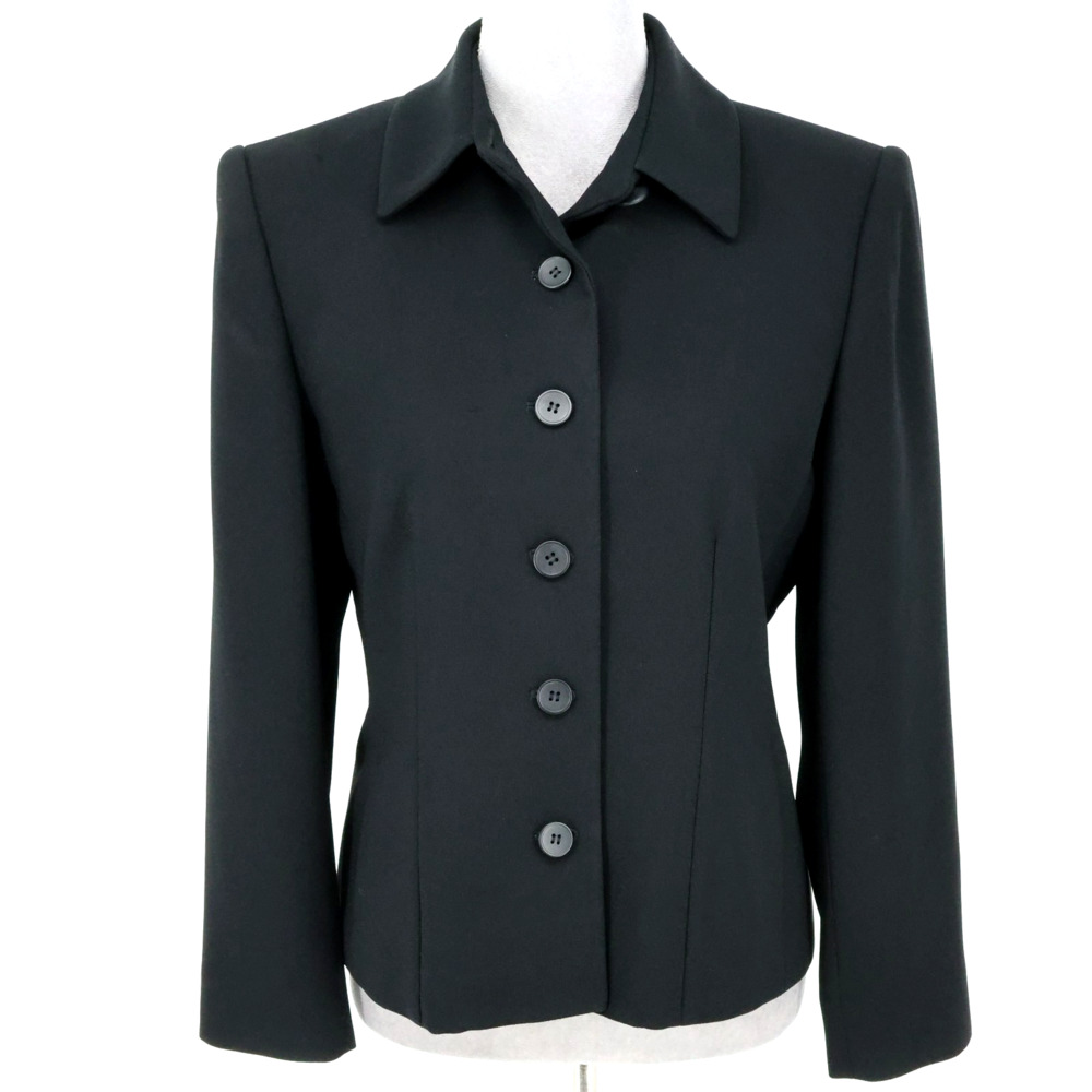 Jones NY Jacket Petites 10P Black Crepe Lined Fitted Blazer Career Vintage